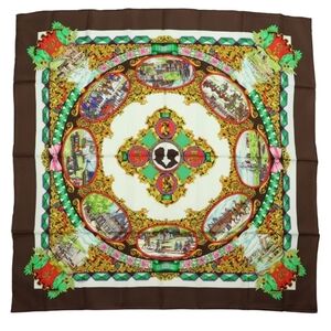Hermes 100% silk scarf L'intente Cordiale Vintage 90cm Square with Box and Bag